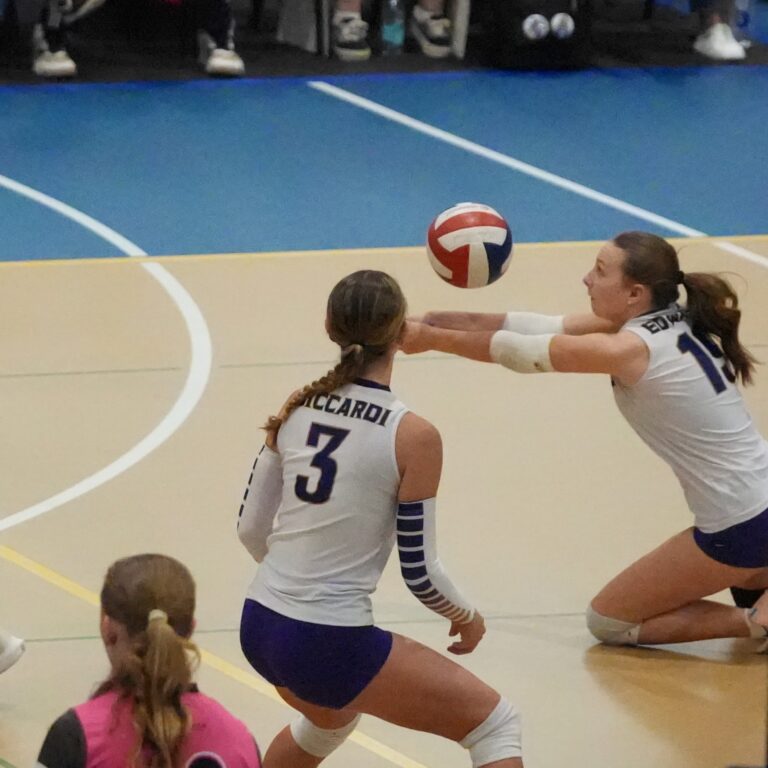 Volleyball dig on the back line